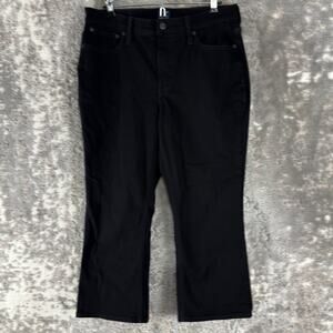 J Crew Petite Size 30P Mid Rise Flare Cropped Jean Pants Black Button Zip